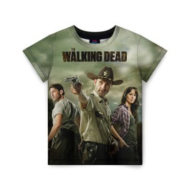 Детская футболка 3D с принтом The Walking Dead , 100% гипоаллергенный полиэфир | прямой крой, круглый вырез горловины, длина до линии бедер, чуть спущенное плечо, ткань немного тянется | зомби