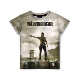 Детская футболка 3D с принтом The Walking Dead , 100% гипоаллергенный полиэфир | прямой крой, круглый вырез горловины, длина до линии бедер, чуть спущенное плечо, ткань немного тянется | Тематика изображения на принте: зомби