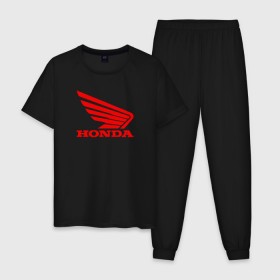 Мужская пижама хлопок с принтом Honda Red , 100% хлопок | брюки и футболка прямого кроя, без карманов, на брюках мягкая резинка на поясе и по низу штанин
 | логотипа | хонда