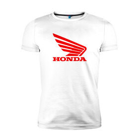 Мужская футболка премиум с принтом Honda Red , 92% хлопок, 8% лайкра | приталенный силуэт, круглый вырез ворота, длина до линии бедра, короткий рукав | логотипа | хонда