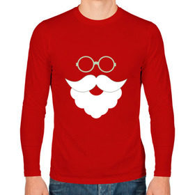 Мужской лонгслив хлопок с принтом Дед Мороз в очках , 100% хлопок |  | Тематика изображения на принте: дед мороз | новый год | очки | санта | хипстер
