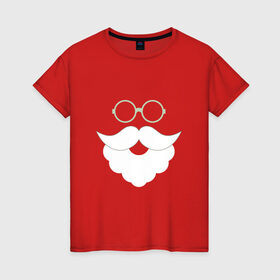 Женская футболка хлопок с принтом Дед Мороз в очках , 100% хлопок | прямой крой, круглый вырез горловины, длина до линии бедер, слегка спущенное плечо | дед мороз | новый год | очки | санта | хипстер