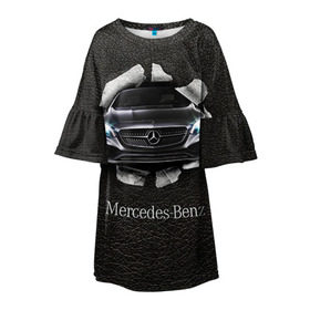 Детское платье 3D с принтом Mercedes , 100% полиэстер | прямой силуэт, чуть расширенный к низу. Круглая горловина, на рукавах — воланы | amg | benz | mercedes | бенс | бенц | кожа | мерседес