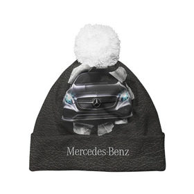 Шапка 3D c помпоном с принтом Mercedes , 100% полиэстер | универсальный размер, печать по всей поверхности изделия | amg | benz | mercedes | бенс | бенц | кожа | мерседес