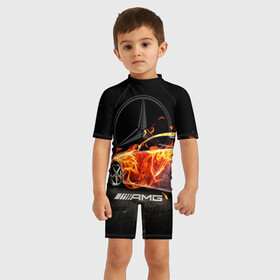 Детский купальный костюм 3D с принтом Mercedes , Полиэстер 85%, Спандекс 15% | застежка на молнии на спине | amg | benz | mercedes | бенс | бенц | мерседес