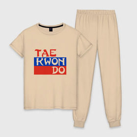 Женская пижама хлопок с принтом Taekwondo Россия , 100% хлопок | брюки и футболка прямого кроя, без карманов, на брюках мягкая резинка на поясе и по низу штанин | тхэквондо