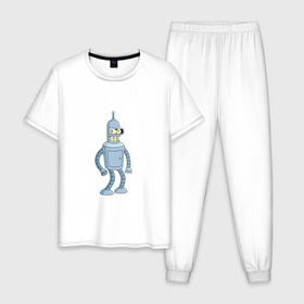 Мужская пижама хлопок с принтом Bender/Бендер , 100% хлопок | брюки и футболка прямого кроя, без карманов, на брюках мягкая резинка на поясе и по низу штанин
 | 