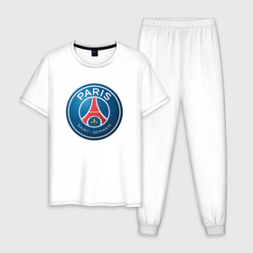 Мужская пижама хлопок с принтом Paris Saint Germain , 100% хлопок | брюки и футболка прямого кроя, без карманов, на брюках мягкая резинка на поясе и по низу штанин
 | псж