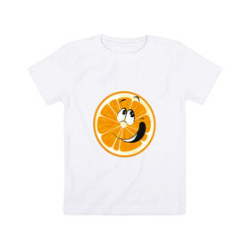 Детская футболка хлопок с принтом Веселый апельсин , 100% хлопок | круглый вырез горловины, полуприлегающий силуэт, длина до линии бедер | апельсин | прикольная | рожа | рожица | фрукт