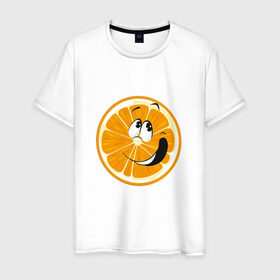 Мужская футболка хлопок с принтом Веселый апельсин , 100% хлопок | прямой крой, круглый вырез горловины, длина до линии бедер, слегка спущенное плечо. | апельсин | прикольная | рожа | рожица | фрукт