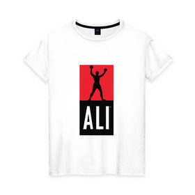 Женская футболка хлопок с принтом Ali by boxcluber , 100% хлопок | прямой крой, круглый вырез горловины, длина до линии бедер, слегка спущенное плечо | muhammad ali | мухаммед али
