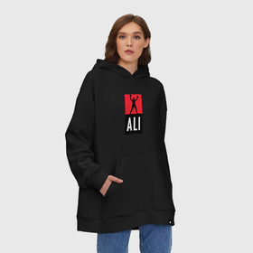 Худи SuperOversize хлопок с принтом Ali by boxcluber , 70% хлопок, 30% полиэстер, мягкий начес внутри | карман-кенгуру, эластичная резинка на манжетах и по нижней кромке, двухслойный капюшон
 | muhammad ali | мухаммед али