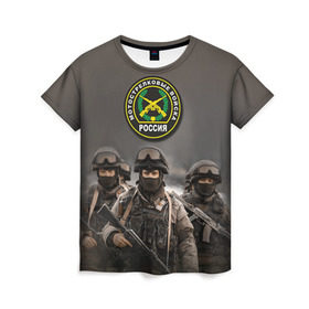 Женская футболка 3D с принтом Мотострелковые войска , 100% полиэфир ( синтетическое хлопкоподобное полотно) | прямой крой, круглый вырез горловины, длина до линии бедер | Тематика изображения на принте: армия | войска | мотострелки | пехота | силовые войска