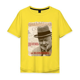 Мужская футболка хлопок Oversize с принтом Черчилль , 100% хлопок | свободный крой, круглый ворот, “спинка” длиннее передней части | никогда не опаздывайте на обед | черчилль