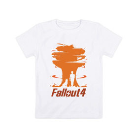 Детская футболка хлопок с принтом Fallout 4 , 100% хлопок | круглый вырез горловины, полуприлегающий силуэт, длина до линии бедер | 4 | fallout | взрыв | игра | изображение постера из игры fallout 4.серия игр fallout.     четыре | собака.