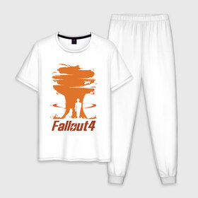 Мужская пижама хлопок с принтом Fallout 4 , 100% хлопок | брюки и футболка прямого кроя, без карманов, на брюках мягкая резинка на поясе и по низу штанин
 | Тематика изображения на принте: 4 | fallout | взрыв | игра | изображение постера из игры fallout 4.серия игр fallout.     четыре | собака.