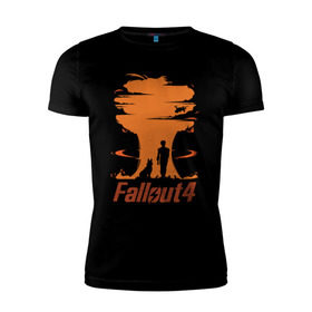 Мужская футболка премиум с принтом Fallout 4 , 92% хлопок, 8% лайкра | приталенный силуэт, круглый вырез ворота, длина до линии бедра, короткий рукав | 4 | fallout | взрыв | игра | изображение постера из игры fallout 4.серия игр fallout.     четыре | собака.