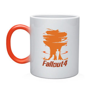 Кружка хамелеон с принтом Fallout 4 , керамика | меняет цвет при нагревании, емкость 330 мл | 4 | fallout | взрыв | игра | изображение постера из игры fallout 4.серия игр fallout.     четыре | собака.