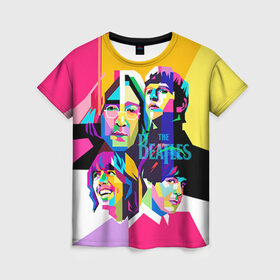 Женская футболка 3D с принтом The Beatles , 100% полиэфир ( синтетическое хлопкоподобное полотно) | прямой крой, круглый вырез горловины, длина до линии бедер | beatles | rock | the beatles | битлз | битлс | битлы | рок