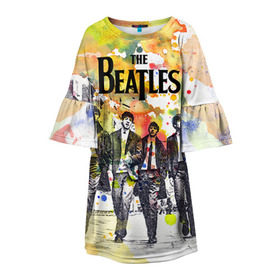 Детское платье 3D с принтом The Beatles , 100% полиэстер | прямой силуэт, чуть расширенный к низу. Круглая горловина, на рукавах — воланы | Тематика изображения на принте: beatles | rock | the beatles | битлз | битлс | битлы | рок