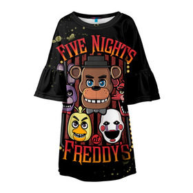 Детское платье 3D с принтом Five Nights At Freddy`s , 100% полиэстер | прямой силуэт, чуть расширенный к низу. Круглая горловина, на рукавах — воланы | five nights at freddys | fnaf | freddy | игры | медведь | мишка | фнаф | фредди