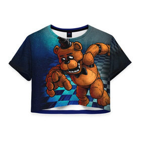 Женская футболка 3D укороченная с принтом Five Nights At Freddy`s , 100% полиэстер | круглая горловина, длина футболки до линии талии, рукава с отворотами | five nights at freddys | fnaf | freddy | игры | медведь | мишка | фнаф | фредди