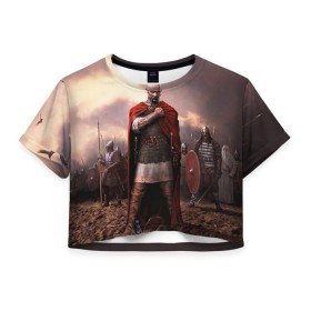 Женская футболка 3D укороченная с принтом Князь Святослав Игоревич , 100% полиэстер | круглая горловина, длина футболки до линии талии, рукава с отворотами | русь