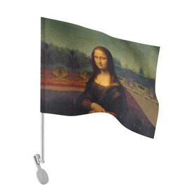 Флаг для автомобиля с принтом Леонардо да Винчи - Мона Лиза , 100% полиэстер | Размер: 30*21 см | картина | леонардо да винчи | лиза | мона | мона лиза | художник