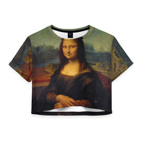 Женская футболка 3D укороченная с принтом Леонардо да Винчи - Мона Лиза , 100% полиэстер | круглая горловина, длина футболки до линии талии, рукава с отворотами | картина | леонардо да винчи | лиза | мона | мона лиза | художник