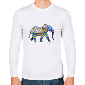 Мужской лонгслив хлопок с принтом Слон. Мозаика. Индия , 100% хлопок |  | индия | мозаика | слон