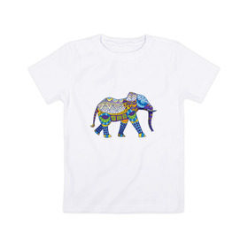 Детская футболка хлопок с принтом Слон. Мозаика. Индия , 100% хлопок | круглый вырез горловины, полуприлегающий силуэт, длина до линии бедер | индия | мозаика | слон