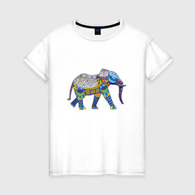 Женская футболка хлопок с принтом Слон. Мозаика. Индия , 100% хлопок | прямой крой, круглый вырез горловины, длина до линии бедер, слегка спущенное плечо | индия | мозаика | слон