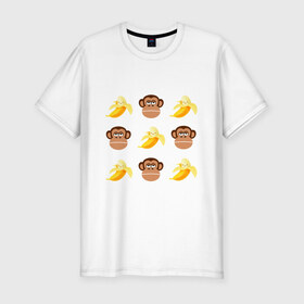 Мужская футболка премиум с принтом Обезьяна и банан , 92% хлопок, 8% лайкра | приталенный силуэт, круглый вырез ворота, длина до линии бедра, короткий рукав | Тематика изображения на принте: банан