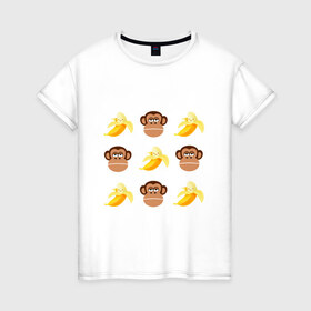 Женская футболка хлопок с принтом Обезьяна и банан , 100% хлопок | прямой крой, круглый вырез горловины, длина до линии бедер, слегка спущенное плечо | банан