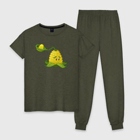 Женская пижама хлопок с принтом Plants vs Zombies , 100% хлопок | брюки и футболка прямого кроя, без карманов, на брюках мягкая резинка на поясе и по низу штанин | plants vs zombies растения против зомби кукур