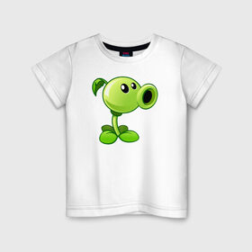 Детская футболка хлопок с принтом Peashooter , 100% хлопок | круглый вырез горловины, полуприлегающий силуэт, длина до линии бедер | peashooter plants vs zombies растения против