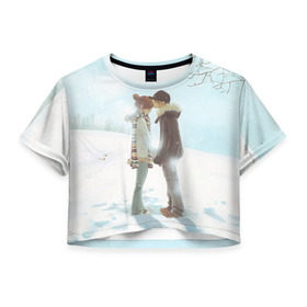Женская футболка 3D укороченная с принтом Bokura ga ita , 100% полиэстер | круглая горловина, длина футболки до линии талии, рукава с отворотами | бокура га ита | зима | любовь | манга | поцелуй | это были мы