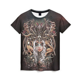 Женская футболка 3D с принтом Королева мертвых , 100% полиэфир ( синтетическое хлопкоподобное полотно) | прямой крой, круглый вырез горловины, длина до линии бедер | арт | девушка | королева | королева мертвых | кристофер ловелл | мода | некромантия | стиль | фэнтези