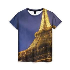 Женская футболка 3D с принтом Эйфелева башня , 100% полиэфир ( синтетическое хлопкоподобное полотно) | прямой крой, круглый вырез горловины, длина до линии бедер | париж | эйфелева башня