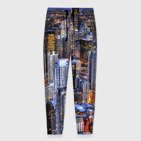 Мужские брюки 3D с принтом Вечерний город , 100% полиэстер | манжеты по низу, эластичный пояс регулируется шнурком, по бокам два кармана без застежек, внутренняя часть кармана из мелкой сетки | Тематика изображения на принте: ночь | огни | пейзаж