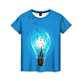 Женская футболка 3D с принтом Лампочка , 100% полиэфир ( синтетическое хлопкоподобное полотно) | прямой крой, круглый вырез горловины, длина до линии бедер | дерево | лампочка | птицы
