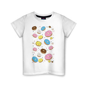 Детская футболка хлопок с принтом Пончики , 100% хлопок | круглый вырез горловины, полуприлегающий силуэт, длина до линии бедер | гомер