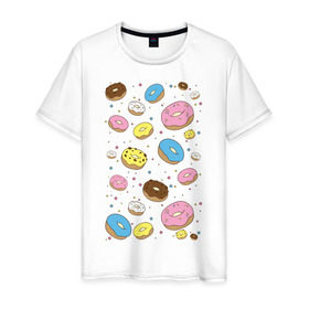 Мужская футболка хлопок с принтом Пончики , 100% хлопок | прямой крой, круглый вырез горловины, длина до линии бедер, слегка спущенное плечо. | Тематика изображения на принте: гомер
