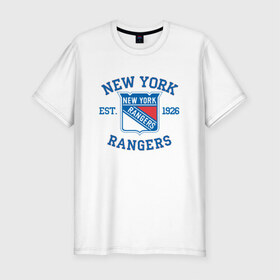Мужская футболка премиум с принтом New York Rengers , 92% хлопок, 8% лайкра | приталенный силуэт, круглый вырез ворота, длина до линии бедра, короткий рукав | new york | new york rengers | rengers | спорт | хоккей