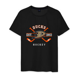 Мужская футболка хлопок с принтом Ducks , 100% хлопок | прямой крой, круглый вырез горловины, длина до линии бедер, слегка спущенное плечо. | anaheim ducks | ducks | спорт | хоккей