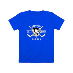 Детская футболка хлопок с принтом Pittsburgh Penguins , 100% хлопок | круглый вырез горловины, полуприлегающий силуэт, длина до линии бедер | Тематика изображения на принте: penguins | pittsburgh | pittsburgh penguins | спорт | хоккей