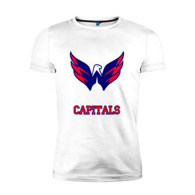 Мужская футболка премиум с принтом Washington Capitals , 92% хлопок, 8% лайкра | приталенный силуэт, круглый вырез ворота, длина до линии бедра, короткий рукав | capitals | washington capitals | спорт | хоккей