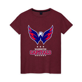 Женская футболка хлопок с принтом Washington Capitals , 100% хлопок | прямой крой, круглый вырез горловины, длина до линии бедер, слегка спущенное плечо | capitals | washington capitals | спорт | хоккей