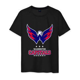 Мужская футболка хлопок с принтом Washington Capitals , 100% хлопок | прямой крой, круглый вырез горловины, длина до линии бедер, слегка спущенное плечо. | capitals | washington capitals | спорт | хоккей