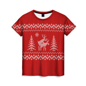 Женская футболка 3D с принтом Свитер с оленями , 100% полиэфир ( синтетическое хлопкоподобное полотно) | прямой крой, круглый вырез горловины, длина до линии бедер | deer | new year | sweater | winter | зима | новый год | олени | рождество | с новым годом | сhristmas | свитер